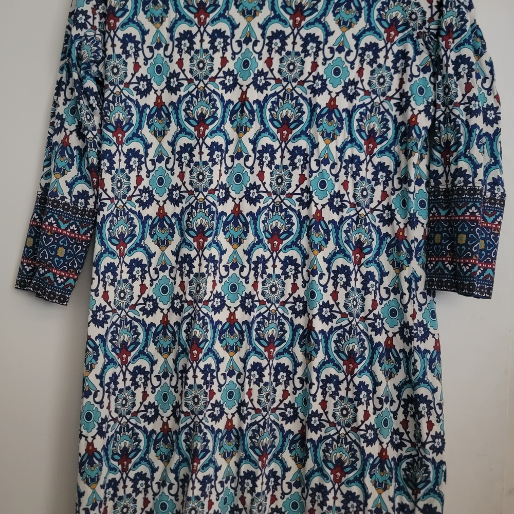 NWOT. Coolibar Blue, Teal & White Medallion Print Dress UV PROTECTION - Picture 4 of 4